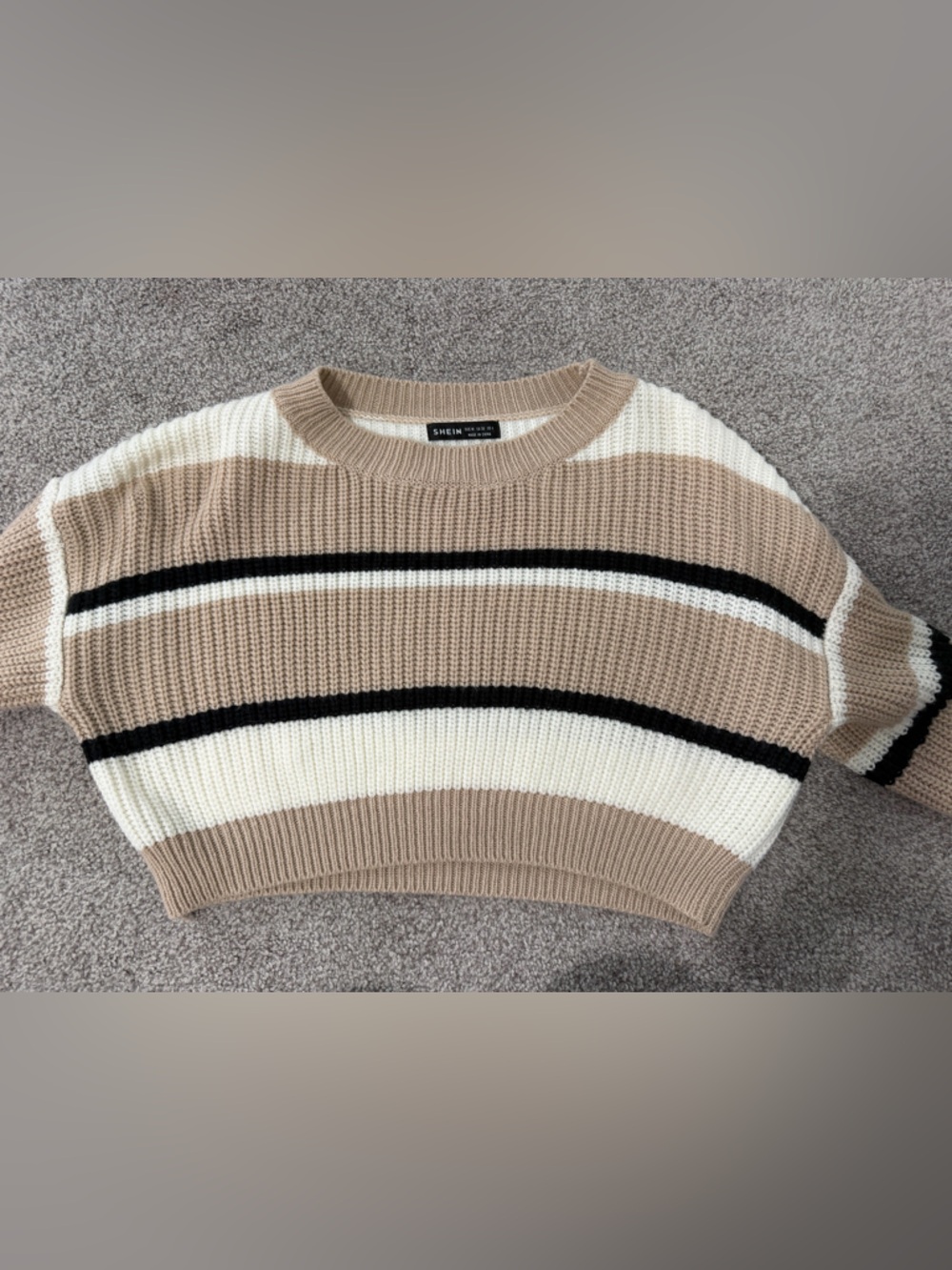 Shein Striped Crewneck Sweater in Beige, Cream & Black